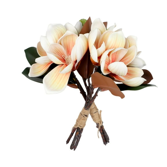 Artificial Magnolia Flowers 2 Bundles Faux Magnolia Flowers with Stems Fake Champagne Flower Bouquet Silk Floral Arrangements for Wedding Party Home Office Vase Filler Decor