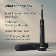 Philips Sonicare 7300 Rechargeable Electric Toothbrush, 3 Brush Head, Black 2000% More Plaque Removal Visual Pressure Sensor, 12 Brush Settings, 21-Day Battery, HX7421/07