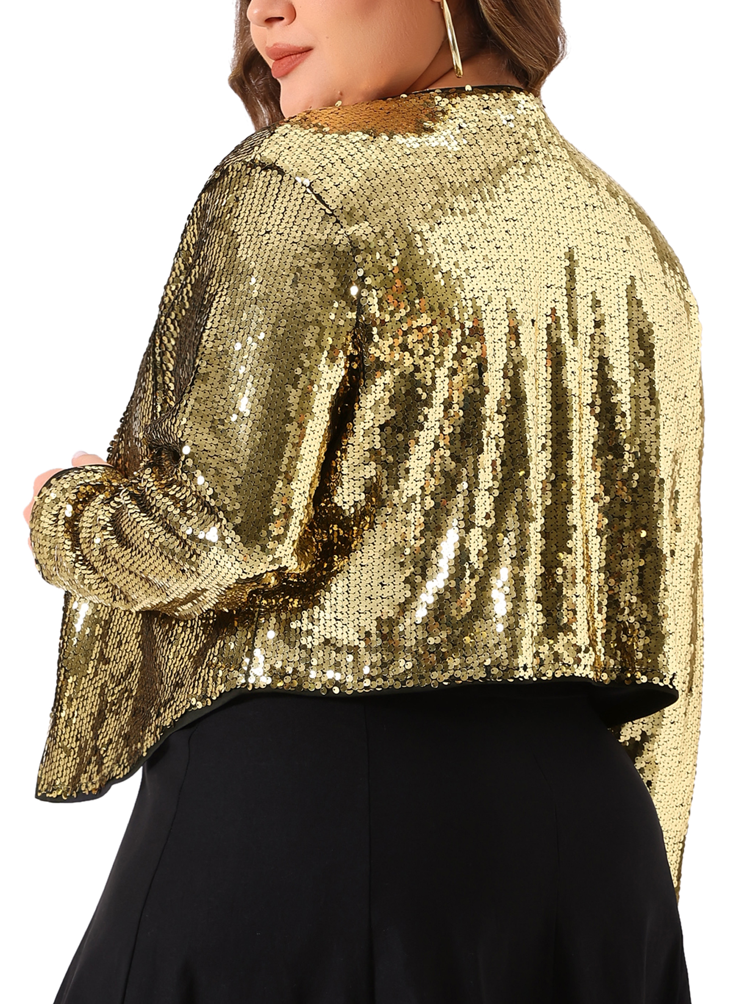 DARING DIVA Women's Plus Sequin Cardigan Glitter Shinny Long Sleeve Shrug 3X Gold