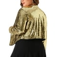 thumbnail image 4 of DARING DIVA Women's Plus Sequin Cardigan Glitter Shinny Long Sleeve Shrug 1X Gold, 4 of 6