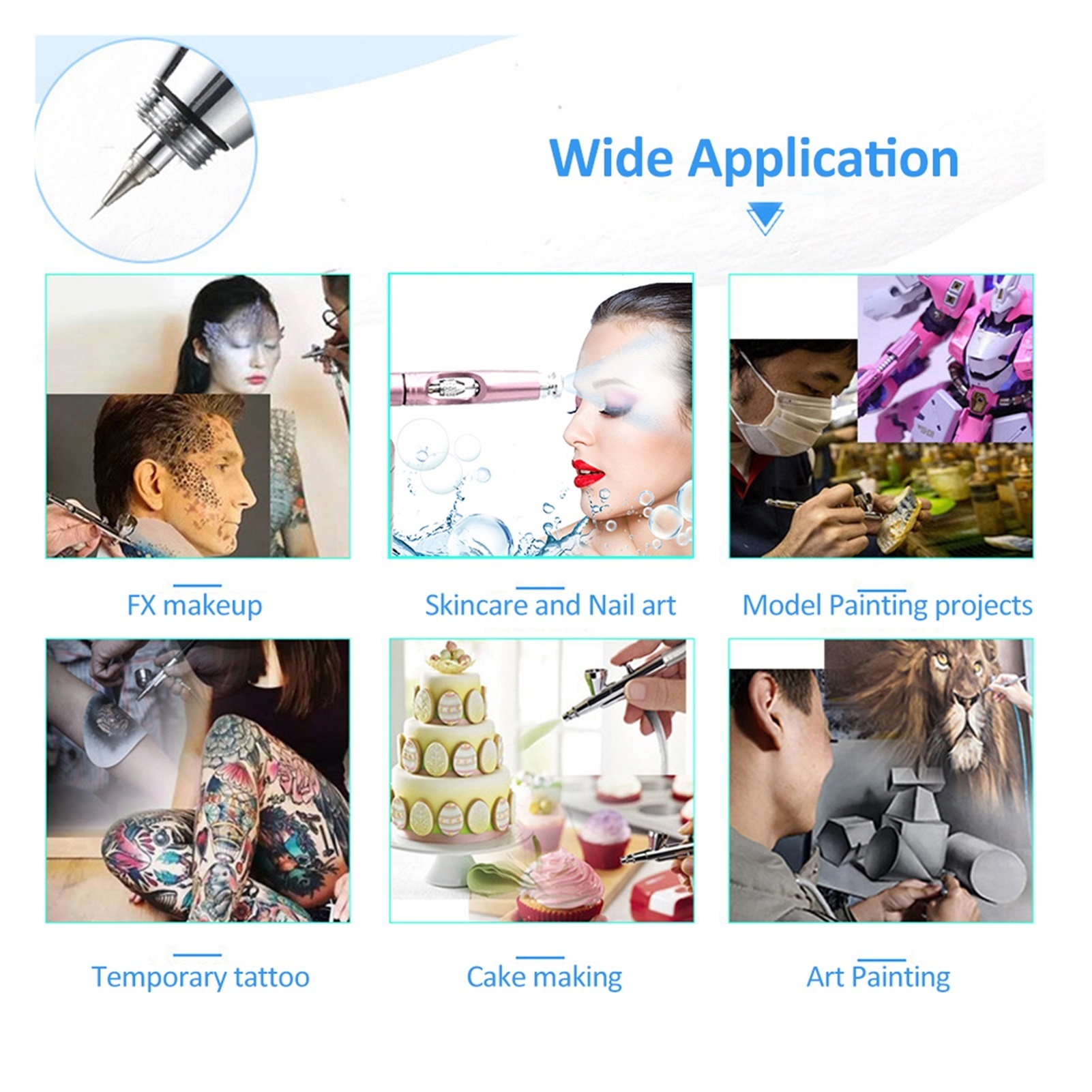 Airbrush Portable Dual Action Handheld Airbrush Gun Accessories 0.3mm Nozzle For Makeup Tattoo Painting Moisturizing ,Versatile applications