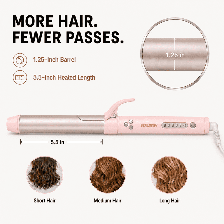 Berlaney 1.25" Automatic Rotating Curling Iron, Pink photo 3