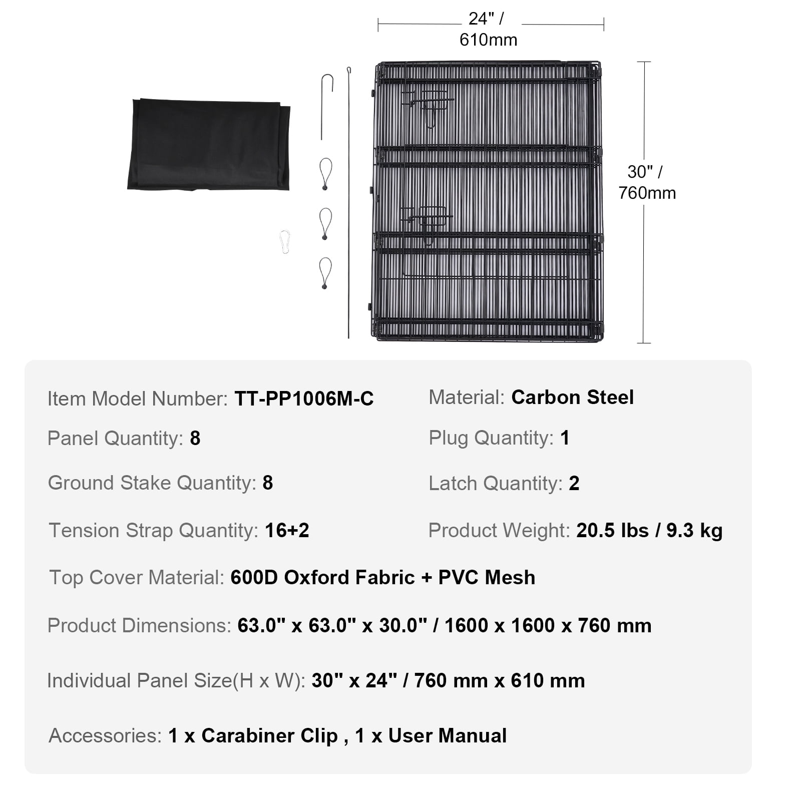 KFFKFF Canine Enclosure, 8 Panels Dog Playpen with Cover, 30"H x 24"W Collapsible Pet Activity Area, Indoor and Outdoor Canine Barrier with Entry