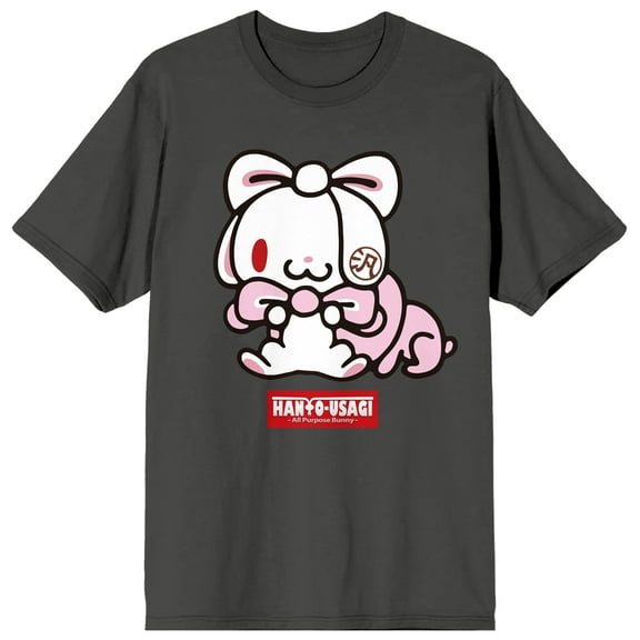 All Purpose Bunny Character With Pink Ribbon Crew Neck Short Sleeve Charcoal Women's T-shirt-3XL