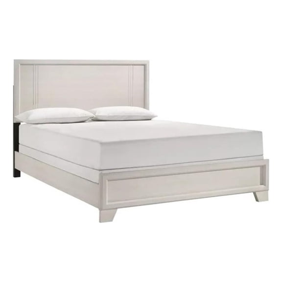 Charie King Bed with Panel-Style Headboard- Tapered Legs- White Wood