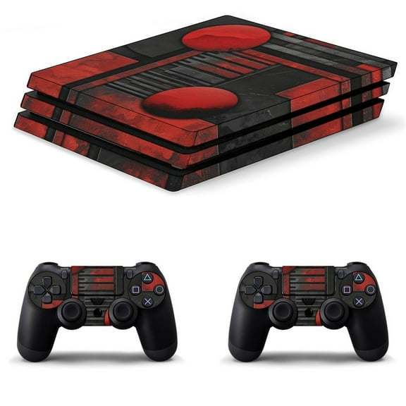 Decal Skin for PS4 Slim / PS4 Pro / PS4, Whole Body Vinyl Sticker Cover for Playstation 4 Console and Controller (Black Red Plate-1)