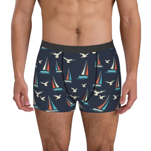 Balery Sailboat And Seagull Calzoncillos bóxer para hombre, ropa interior de algodón suave y transpirable con cinturilla de nailon-Medium