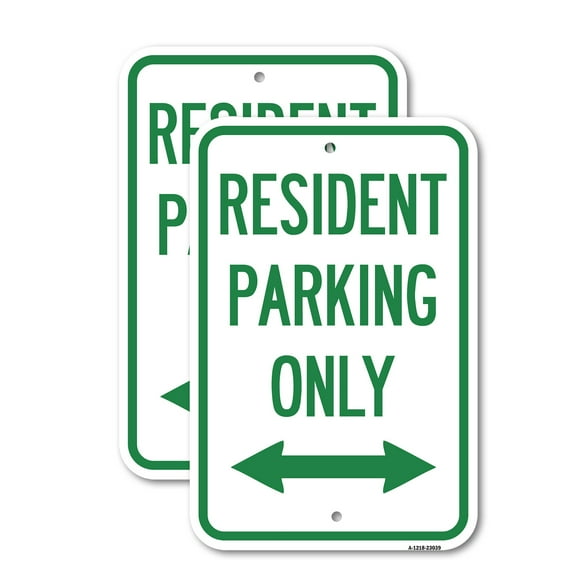 (2 Pack) Reserved Parking Sign Resident Parking Only (With Bi-Directional Arrow) | 12" X 18" Heavy-Gauge Aluminum Sign | Rust Free Aluminum, Weather Resistant, Waterproof, Fade