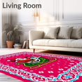 thumbnail image 2 of ODIKA 6'x9' Machine Washable Non-Slip Area Rug, Jolly Santa Sleigh Ride with Snowflake Border Holiday Art High Traffic Rug with Pad, Pink, 648240, 2 of 8