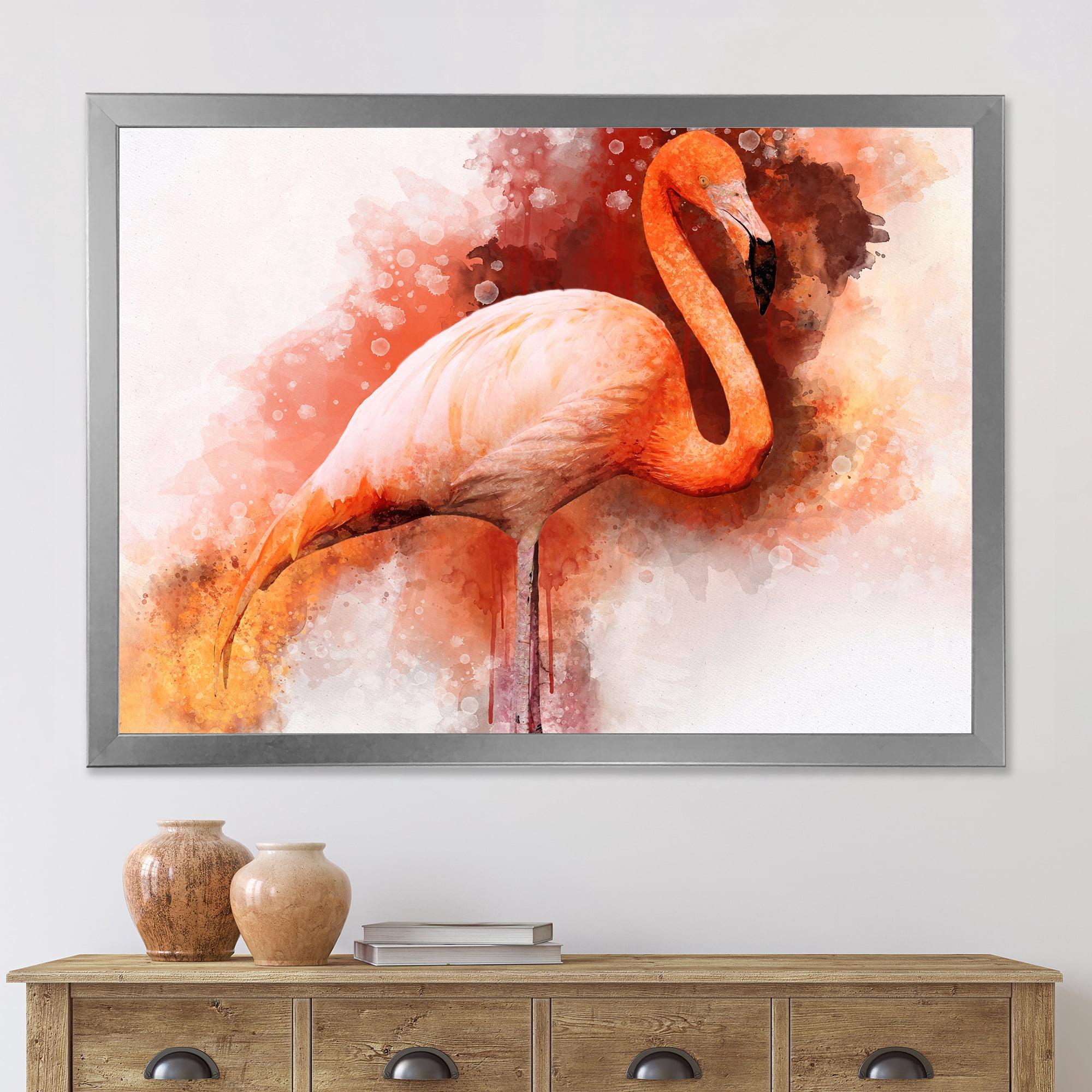 Designart 'Abstract Portrait of Pink Flamingo II' Farmhouse Framed Art Print