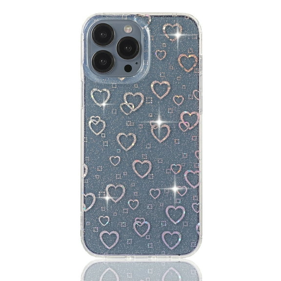 Caselix Clear Glitter Compatible Apple iPhone 14 Plus Case Slim Cute Crystal Hearts Bling Women Girls Hard Back Protective Cover Compatible Apple iPhone 14 Plus Case Hearts Holographic