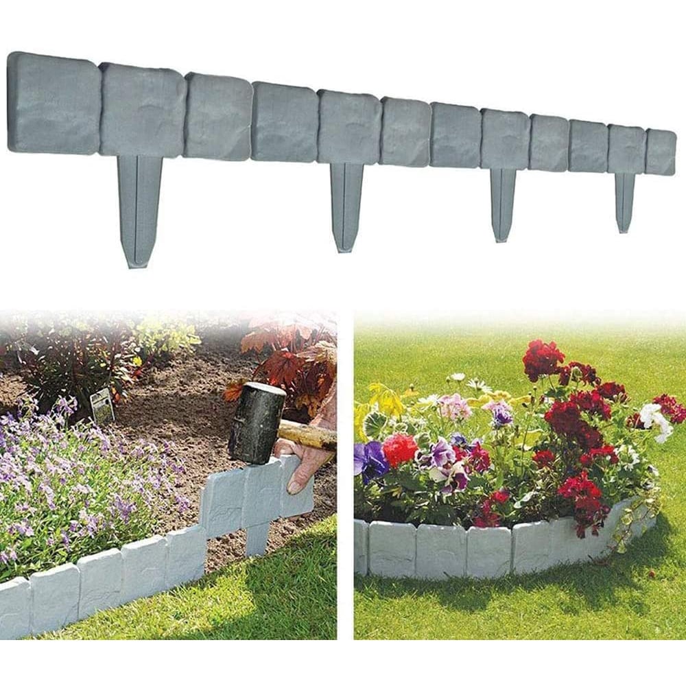 Stone Effect Plastic Palisade Fence, Garden Fence Edging, DIY