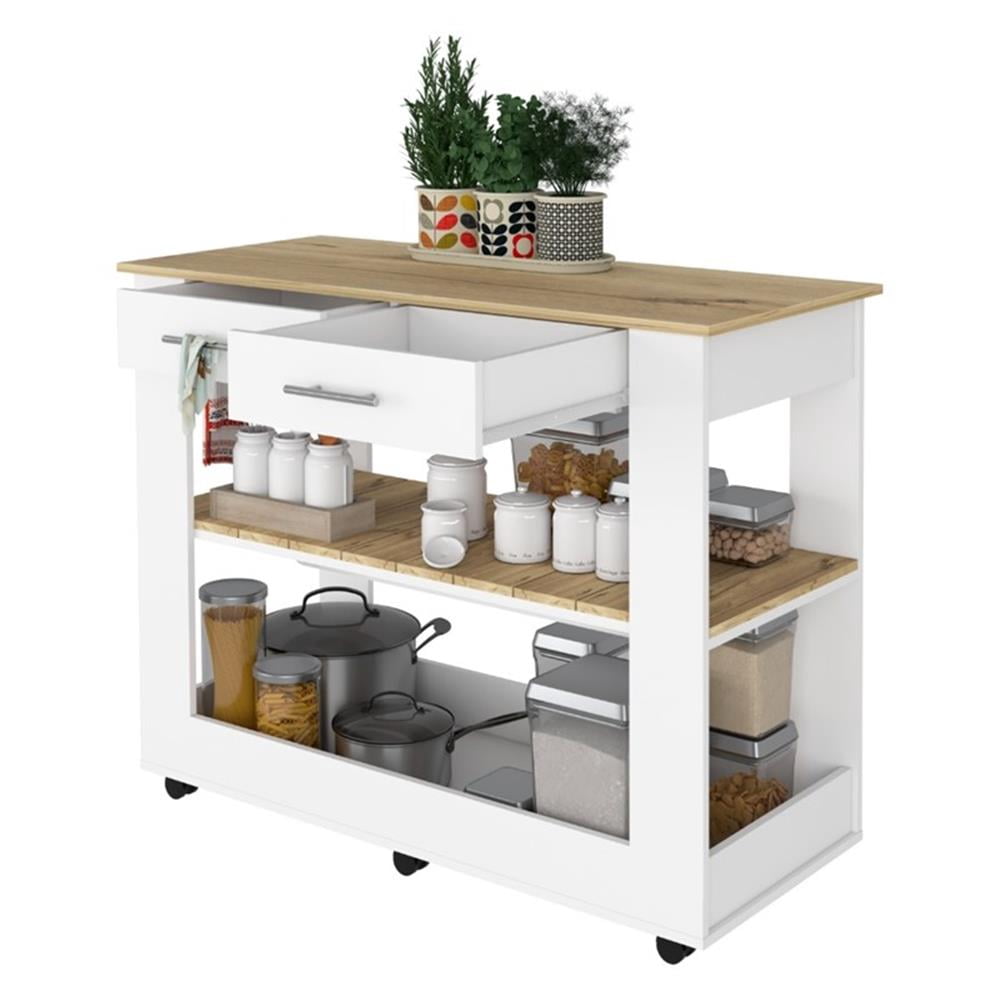 FM FURNITURE Brooklyn 46 Kitchen Island with Two Drawers Engineered Wood White