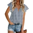 thumbnail image 3 of Womens Blouses Floral Print V Neck Ruffle Short Sleeve Shirts Casual Summer Tops Blouse, 3 of 5