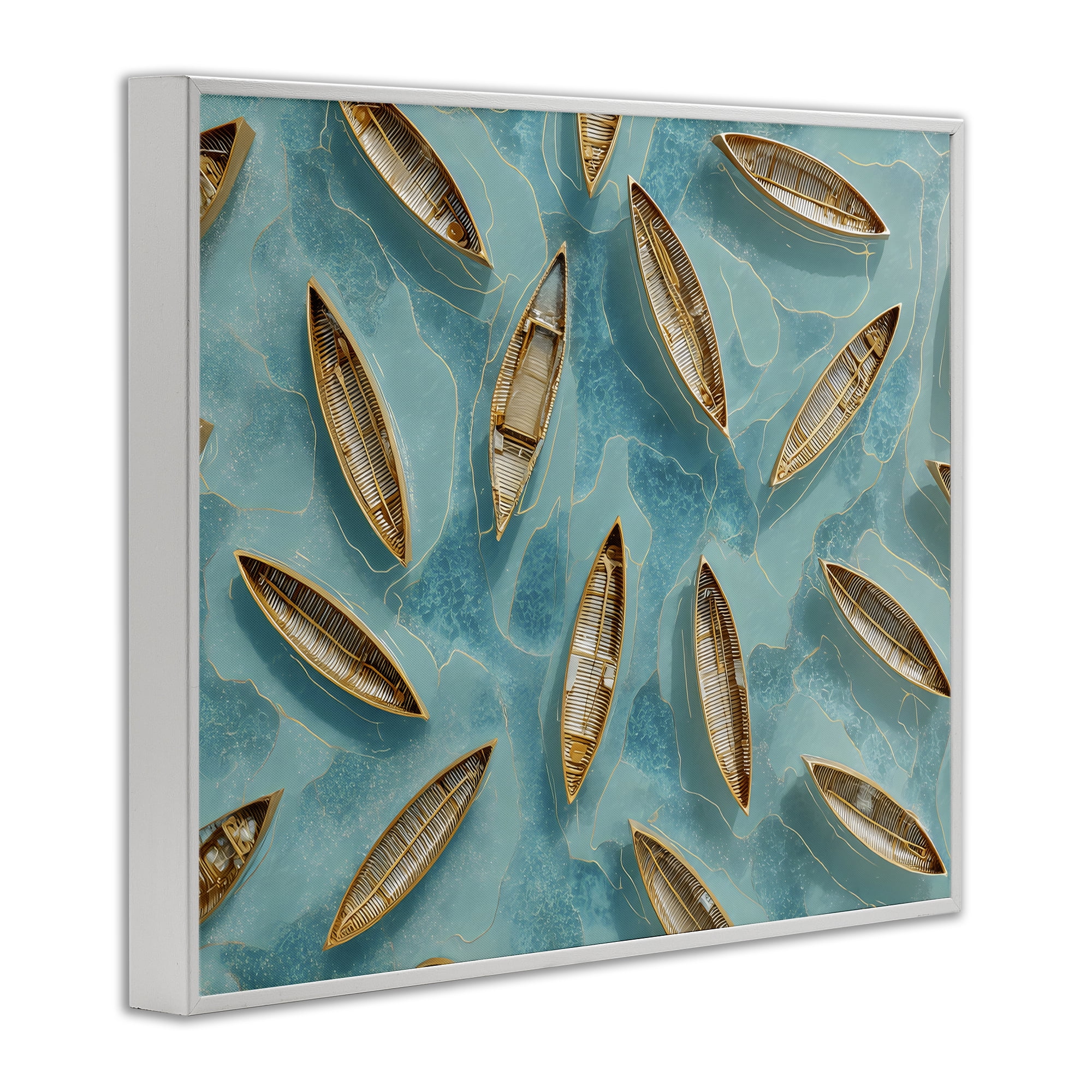 Harmonious Canoes on Water White Framed Giclee Art, design by Franklyn Gregory