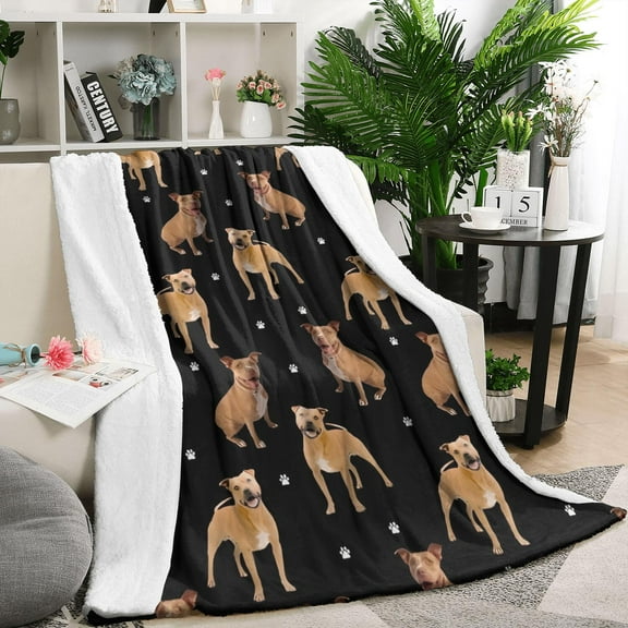 Pitbull Dog and Footprint Blanket,Comfortable Soft Flannel Throw Blanket,All Season,Warm Lightweight Blankets for Sofa Bed Couch Living Room Chair,50"x60"(130x150cm)