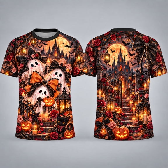 MOVAAX Gothic Bow Ghosts 3D Unisex T-Shirt, Cute Coquette AOP Tee