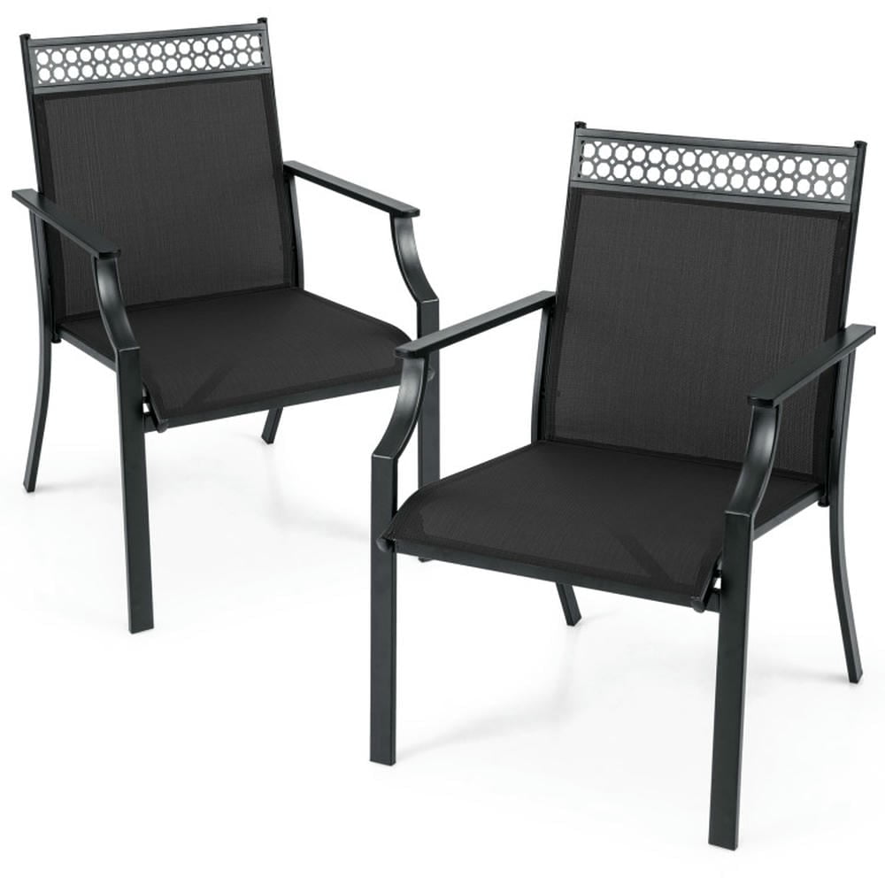 Barara King Patio Dining Chair,Outdoor Dining Room Chair,Patio Chairs Set of 2 with All Weather Breathable Fabric-Black
