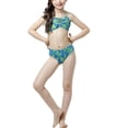 thumbnail image 3 of Traje de baño de cola de pez para niña, cuello halter, corte ajustado, suave y flexible, conjunto de 3 piezas para piscina, fiesta, playa, verde, 120 cm/47,2 pulgadas, 3 of 13