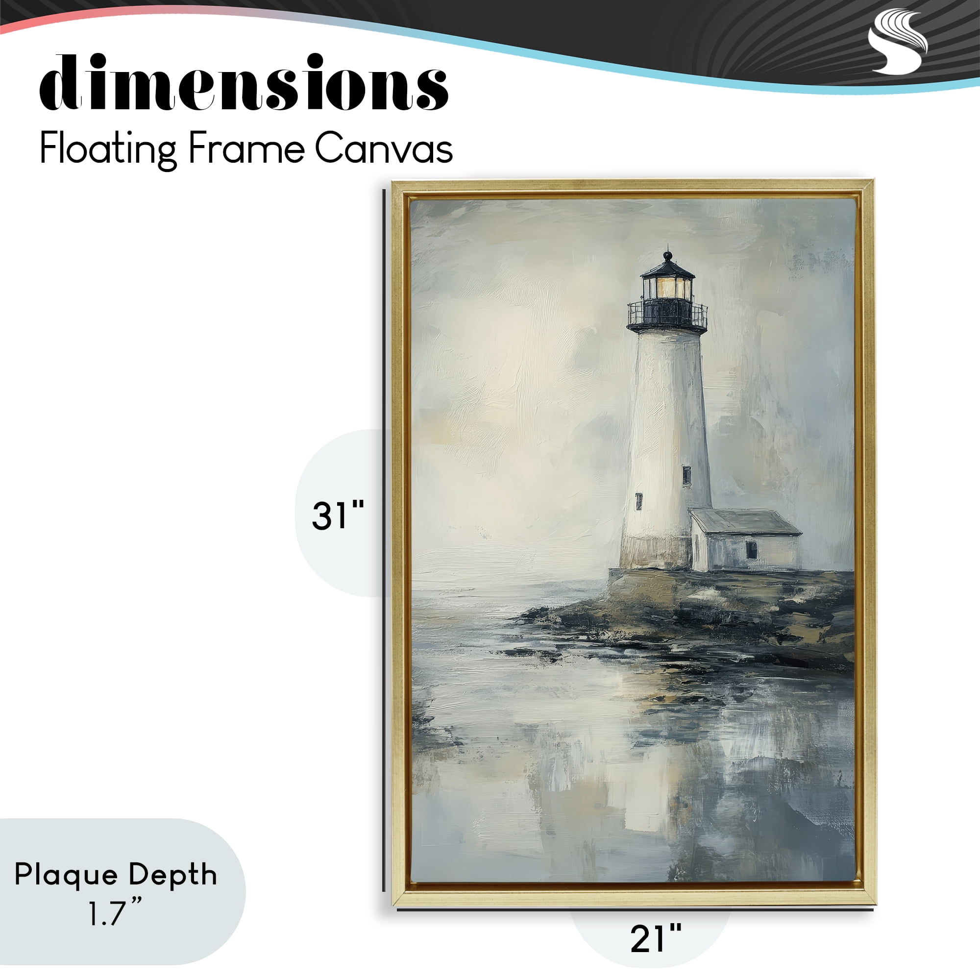 Stupell Industries Moody Lighthouse Reflecting Gold Framed Floater Canvas Wall Art, design by Petal Prints Design