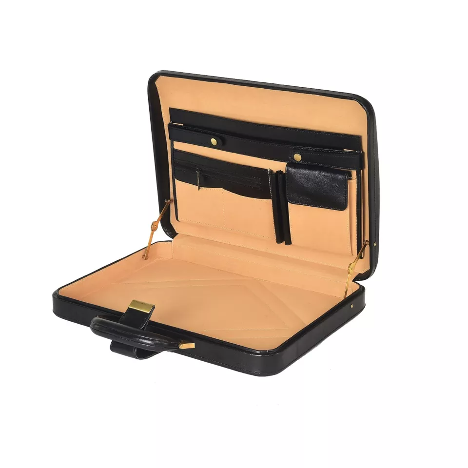 LINDSEY STREET Premium Look Genuine Leather Attache Briefcase for Mens Office Handbag 14 Inch Laptop Case