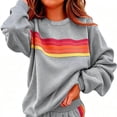 thumbnail image 2 of Womens Casual Pullover Sweatshirts Oversized Crewneck Long Sleeve Tops Fashion Striped Print Loose Fit Outfits Workout Lounge, 2 of 5