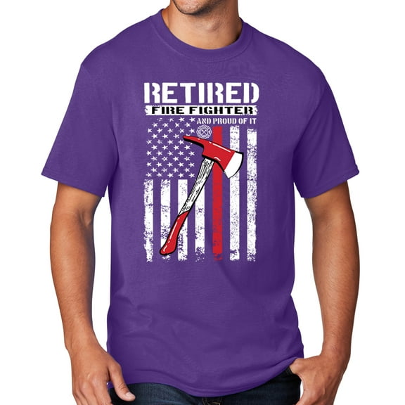 Men's Retired Firefighter with Axe T-shirt, 4XL Team Purple