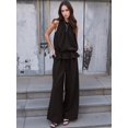 thumbnail image 5 of Women Summer 2 Piece Outfits Sleeveless Ruffle Top Wide Leg Pants Set with Pockets Black S, 5 of 8