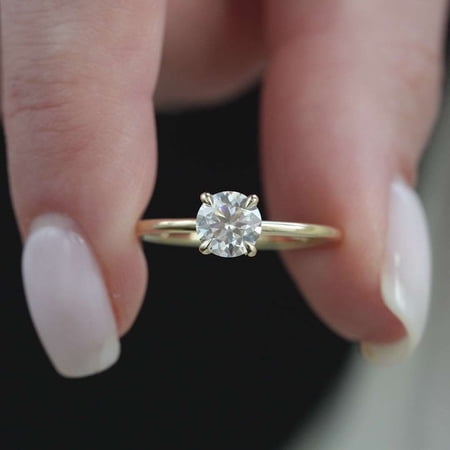 vylahjewellery Round Cut Moissanite Solitaire Engagement Ring for Women 10K Vermeil Yellow Gold Promise Ring, Classic Wedding Bridal Jewelry Gifts Brilliant Diamond Anniversary Proposal Rings