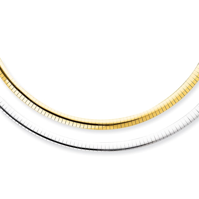 Collier Pendentif Oméga Réversible Blanc Jaune 14k Bicolore Or 5mm