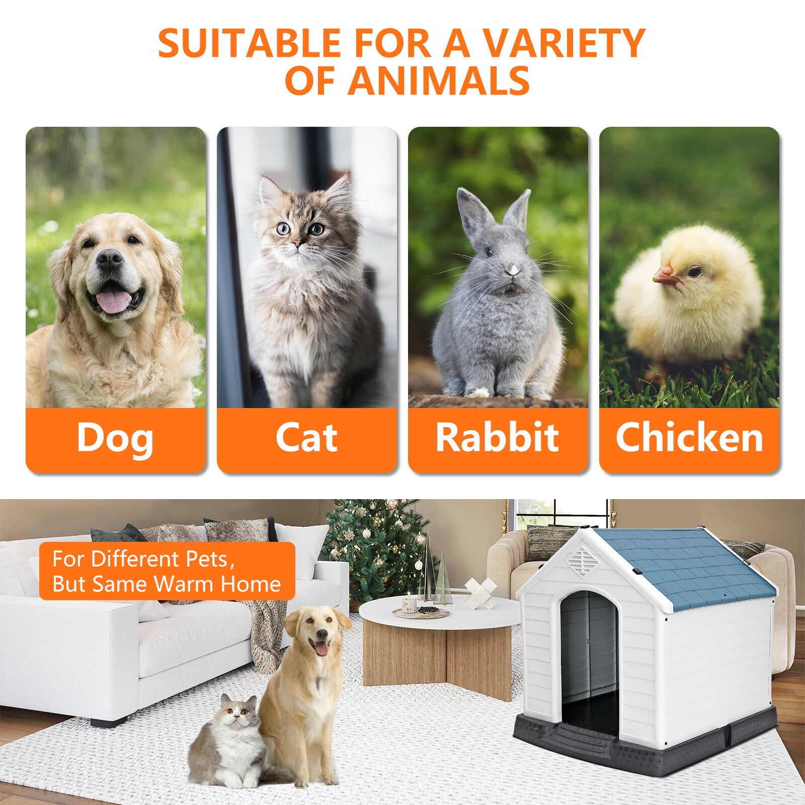 LINJH 32'' All-Weather Durable Pet Dog House Pet Shelter Waterproof Easy to Clean