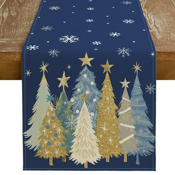 Camino de mesa GEEORY 33x183 cm con forma de árbol de Navidad, color azul