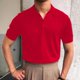 thumbnail image 4 of Camisas Y Playeras Camisa de algodón para hombre Camisa de solapa de manga corta de color sólido de moda casual (Red, 3XL), 4 of 5