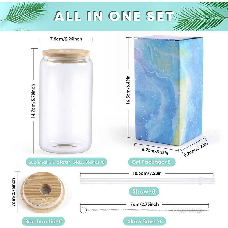 HTVRONT 4Pack 16oz Clear Sublimation Glass Blanks Tumblers Mugs w