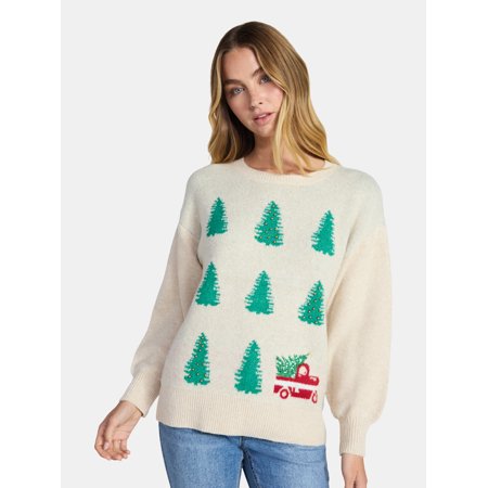 Holiday Time Women's and Women's Plus Pretty Christmas Sweater, Sizes XXS-3X