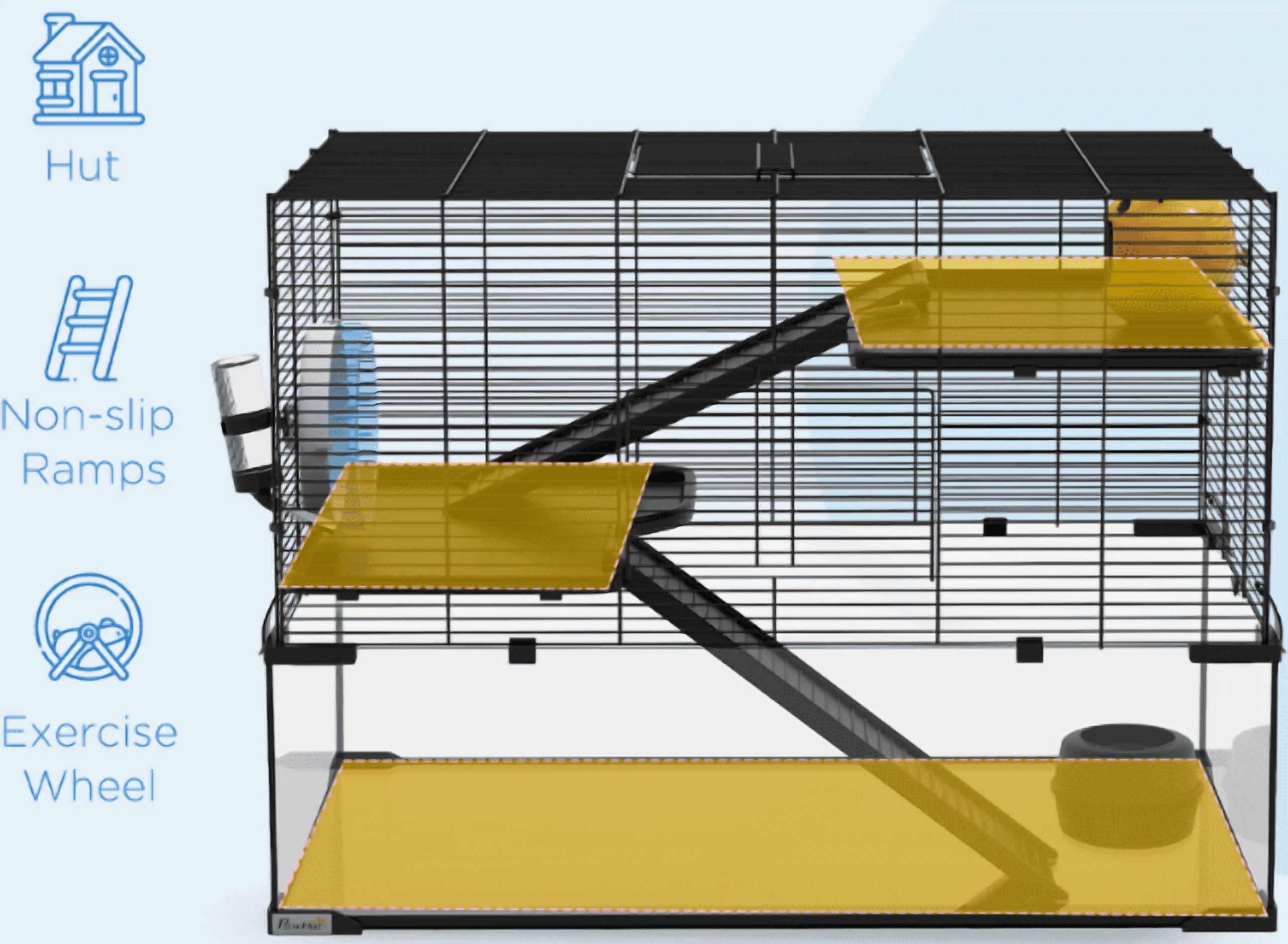 30" Hamster Cage Gerbil Cage with Glass Basin, Small Animal Habitat, Black