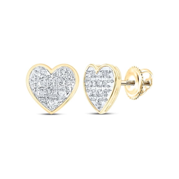 Gold Time 10kt Yellow Gold Women's Round Diamond Heart Earrings 1/20 Cttw