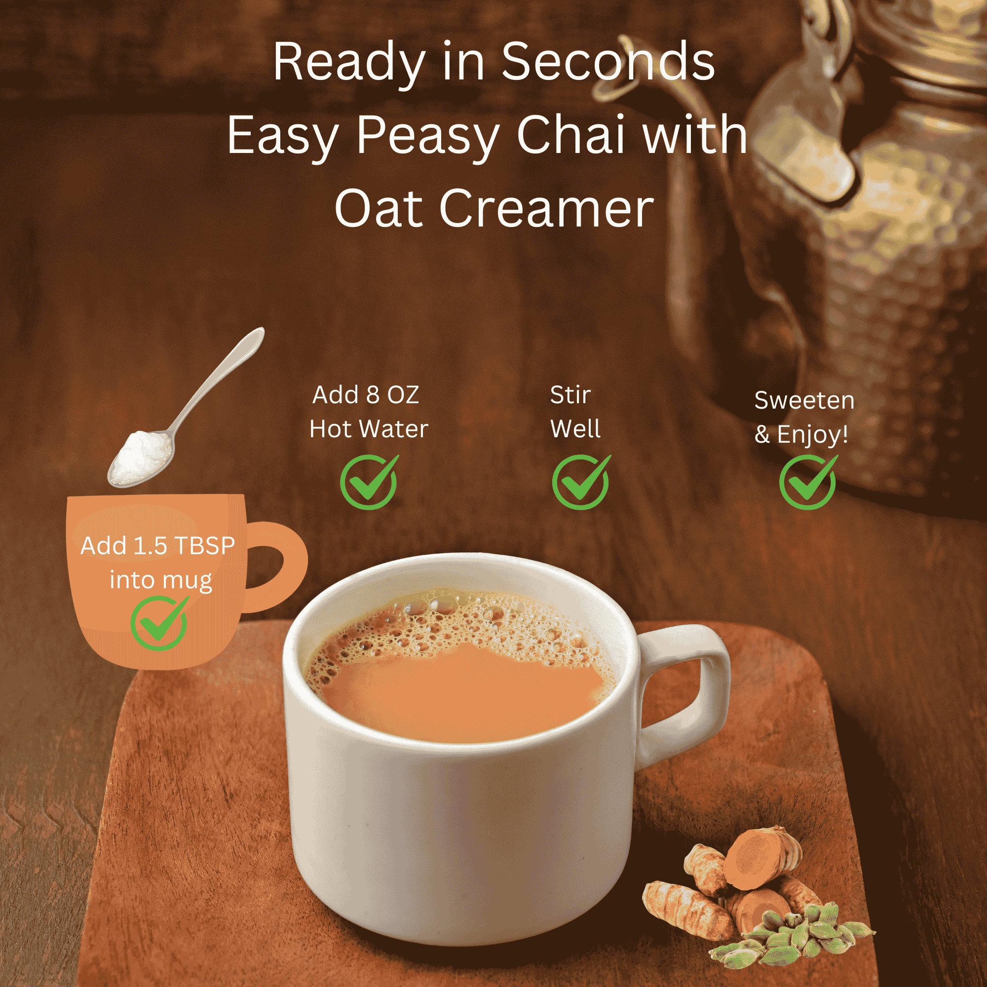 Leely Instant Turmeric Ginger Chai Latte with Oat Creamer - 6oz - Just Add Hot Water, No Steeping, Dissolves Instantly, Creamy Turmeric Ginger Drink Anytime