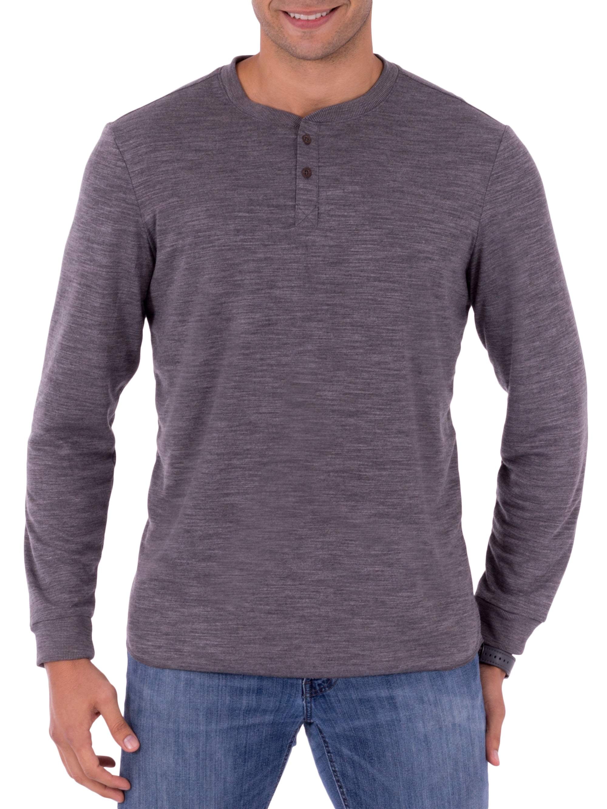 George Men's Long Sleeve Soft Double Knit Henley T-Shirt, Up to Size ...