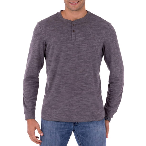 GEORGE - George Men's Long Sleeve Soft Double Knit Henley T-Shirt, Up ...