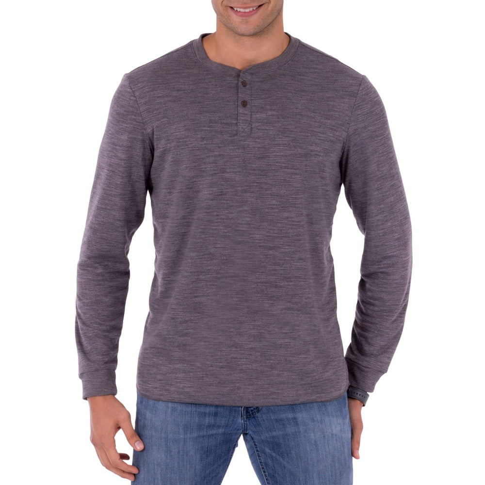 GEORGE - George Men's Long Sleeve Soft Double Knit Henley T-Shirt, Up ...