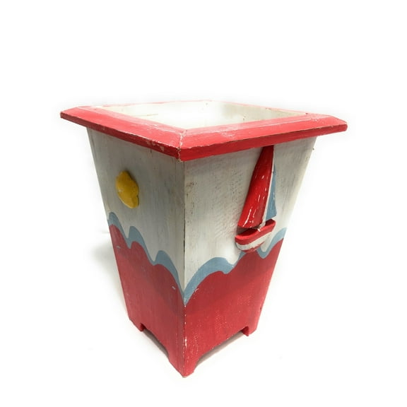 Nautical Trash can 12" - Wooden Vase - Coastal Decor | #ort1702530r