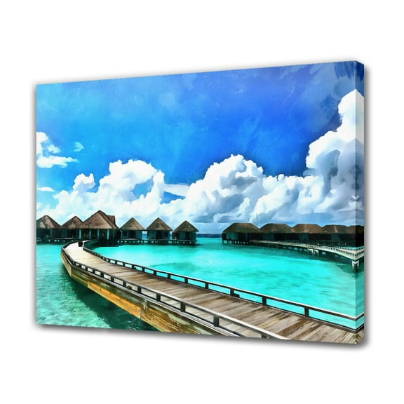 Beautiful Beach With Water Bungalows Canvas Poster Bedroom Decor Sports Landscape Office Room Decor Gift,Frame-style,20x30inch(50x75cm)