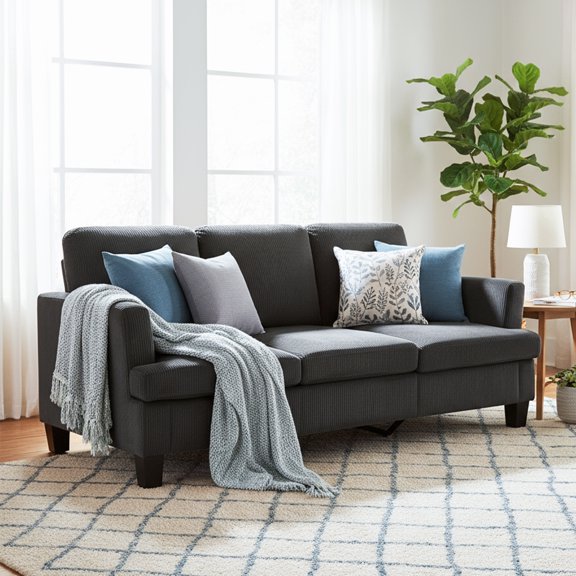 3 Seater Corduroy Sofa with Deep Seats, 84" Modern Comfy Upholstered Couches for Living Room, Dark Gray