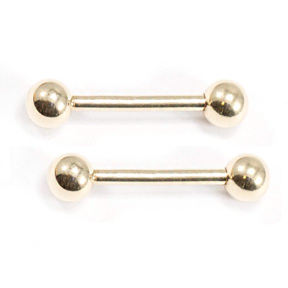 14 Karat Solid Gold Nipple Ring Straight Barbell 14 Gauge - Pair