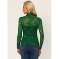 thumbnail image 4 of Blusa de encaje floral transparente Allegra K Verde Oscuro XS para mujer, 4 of 6