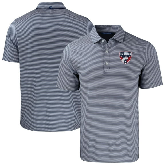 Men's Cutter & Buck Navy/White FC Dallas Forge Eco Double Stripe Stretch Recycled Tri-Blend Polo