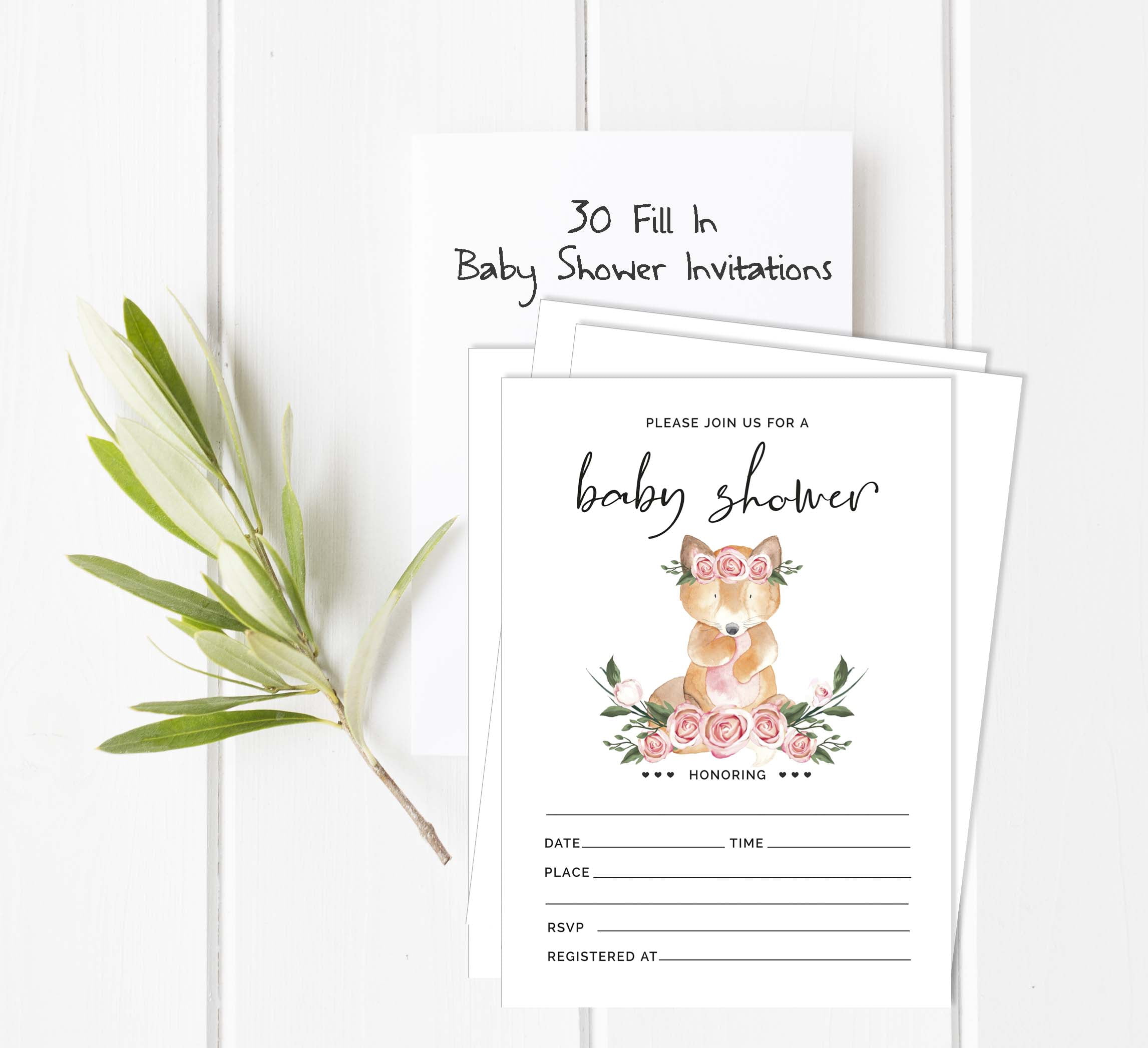 Inkdotpot 30Fox Jungle Animals Baby Shower Invitation Cards Gender Neutral Fill In Blank Invites