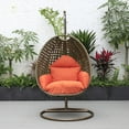 thumbnail image 4 of LeisureMod Beige Wicker Hanging Egg Chair with Stand and Cushion, Indoor Outdoor Swing for Patio, Bedroom, Garden (Orange), 4 of 10