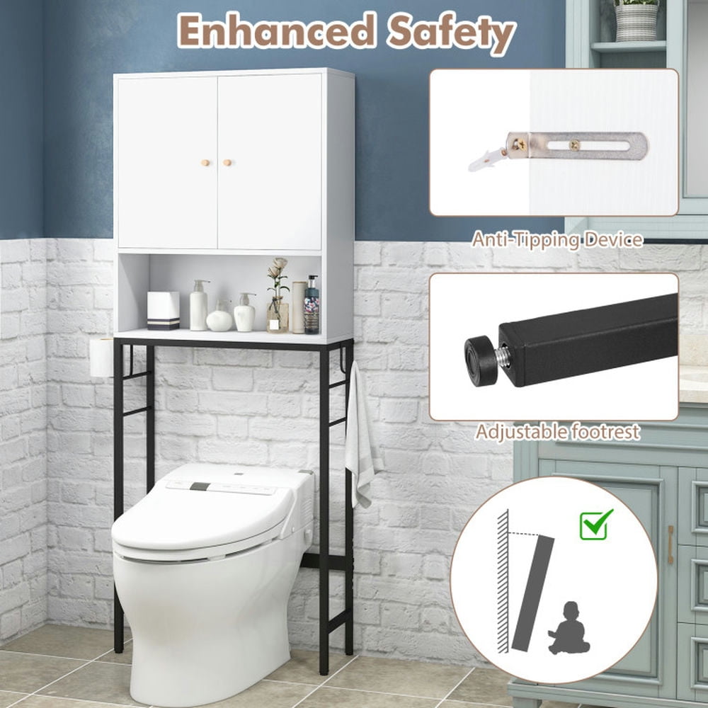 Finihen Toilet Storage Cabinet, Storage Shelf, Over The Toilet Storage Cabinet with 2 Doors and Adjustable Shelf, for Bathroom, White